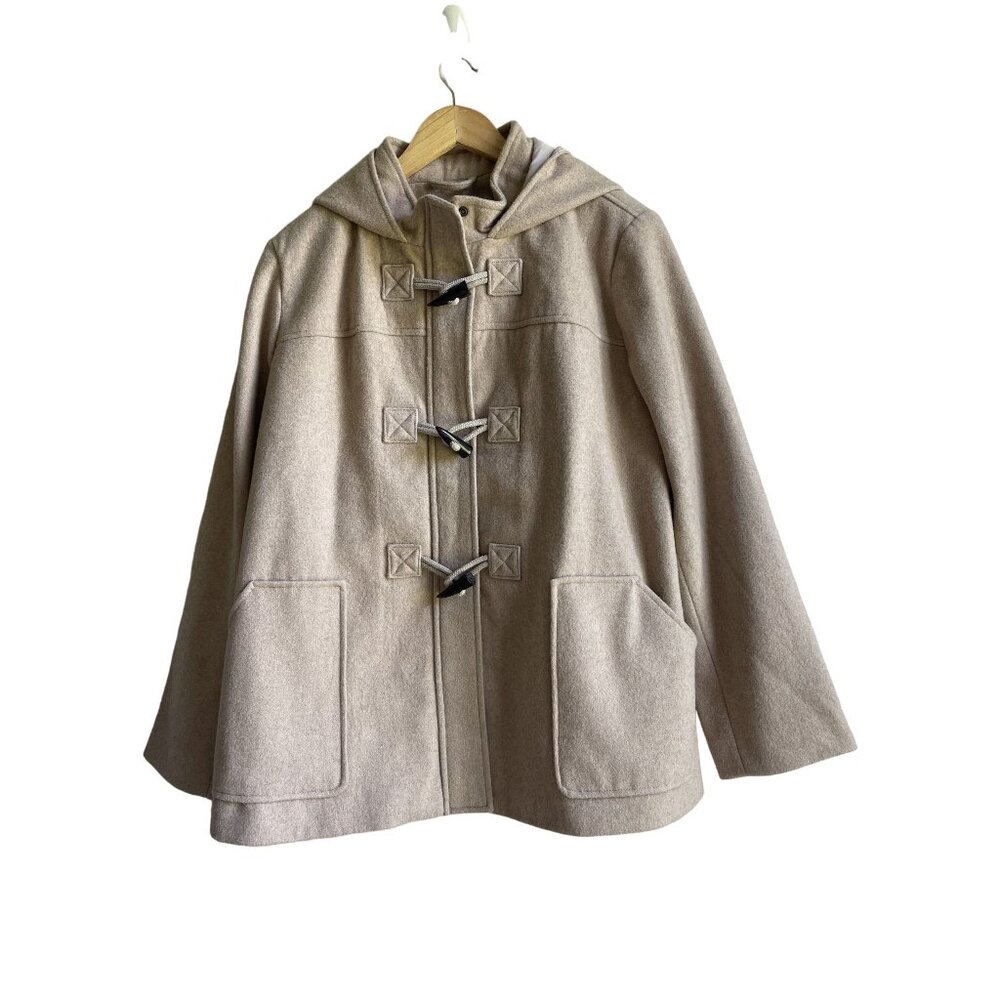 Merona 2X Tan Camel Hooded Jacket Coat Toggle Button Wool Bend Zipper